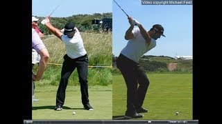 Jon Rahm golf swing  Long Iron faceon amp downtheline July 2017 [upl. by Anialam516]