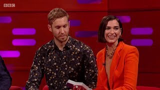 Calvin Harris amp Dua Lipa – One Kiss sample  Interview on The Graham Norton Show 2018 [upl. by Assenaj]