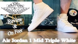 Air Jordan 1 Mid White  Review amp On Feet [upl. by Nihsfa]