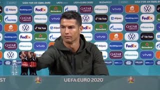 Drink water Ronaldo removes CocaCola bottles in press conference [upl. by Hofstetter270]